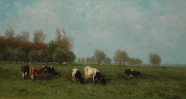 Vrolijk J.M.  | Cows in a meadow, oil on canvas 54.3 x 100.2 cm, signed l.r.