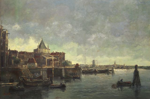 Smith H.  | Town view of Amsterdam with the Schreierstoren, oil on canvas 99.0 x 150.0 cm, signed l.l.