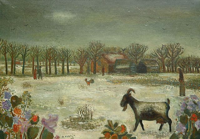 Kees Andréa | Winterlandscape with figures and animals, oil on canvas, 50.4 x 70.4 cm, signed l.c. and painted 1940