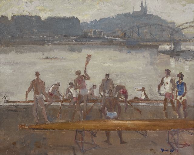 Oplt O.  | Preparing for the match, Prague, oil on canvas 81.3 x 100.1 cm, signed l.r. signed and on the reverse and dated '78 l.r. and on the reverse