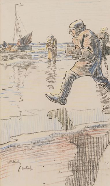 Willy Sluiter | Photographers on the beach of Katwijk, chalk on paper, 32.7 x 19.7 cm, signed l.l.