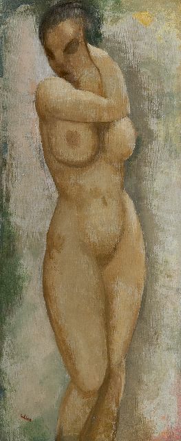 Toon Kelder | Standing female nude, oil on canvas, 70.3 x 30.5 cm, signed l.l.