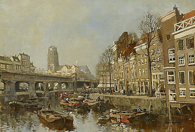 Paradies H.C.A.  | A view of the Kolk in Rotterdam, oil on canvas 50.0 x 69.5 cm, signed l.r.