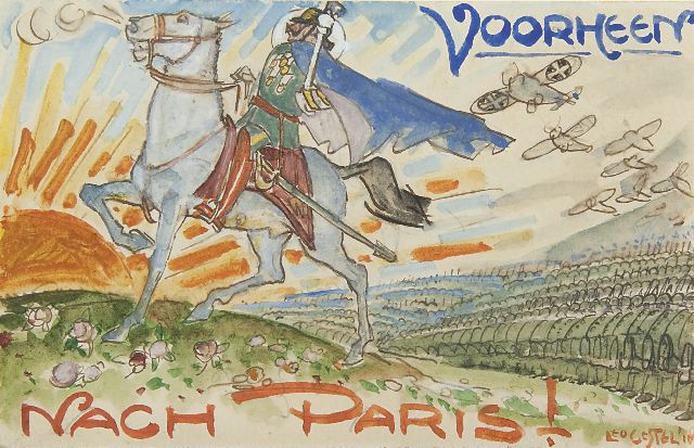 Leo Gestel | Nach Paris: Emperor Wilhelm II on his horse, watercolour on paper, 9.0 x 14.0 cm, signed l.r. and painted in  1918