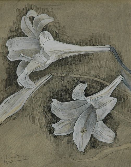 Fiks A.  | White lily flowers, pen, ink and gouache on paper 29.5 x 23.4 cm, signed l.l. and dated 1928