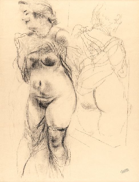 George Grosz | Nude with miror image, charcoal on paper, 62.0 x 47.0 cm, signed l.r. with stamped signature and to be dated 1939