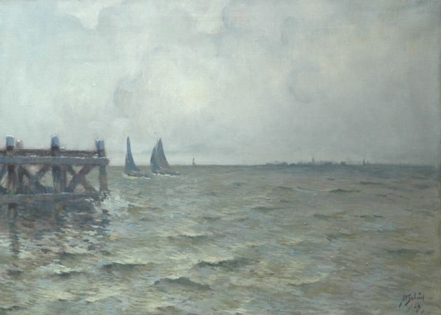 A.P. Schotel | Sailing vessels near Marken, oil on canvas, 47.0 x 64.5 cm, signed l.r. and painted '23