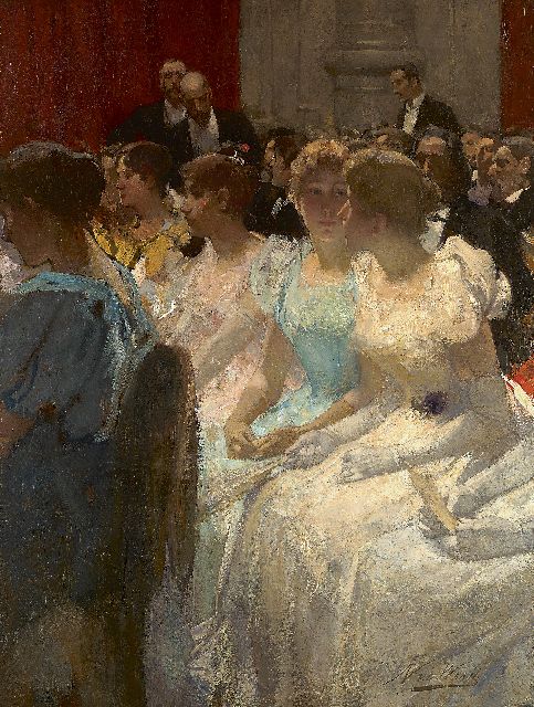 Waay N. van der | Waiting for the concert, Concertgebouw Amsterdam, oil on canvas 80.9 x 61.0 cm, signed l.r.