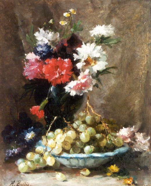 Hubert Bellis | Still life with flowers and grapes, oil on canvas, 45.0 x 35.0 cm, signed l.l.