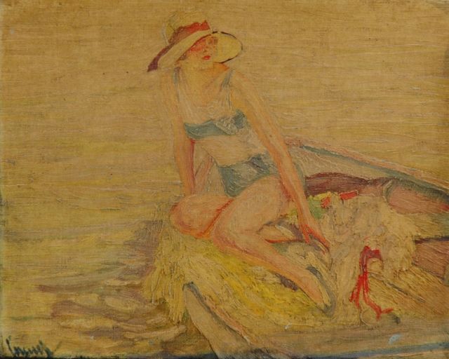 Cucuel E.  | Sunbathing on a boat, oil on canvas 24.0 x 30.0 cm, signed l.l.