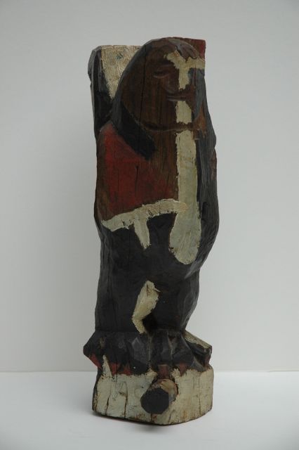 Arthur Spronken | Rooster, painted wood, 35.5 x 11.5 cm, signed with initials on base