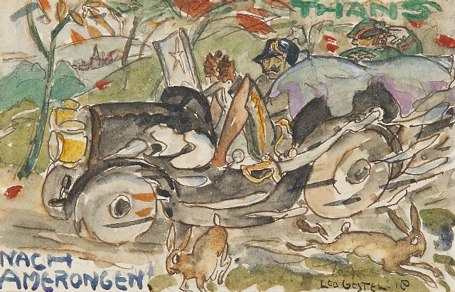 Leo Gestel | Nach Amerongen: Emperor Wilhelm II on his return, watercolour on paper, 9.0 x 14.0 cm, signed l.r. and painted '18