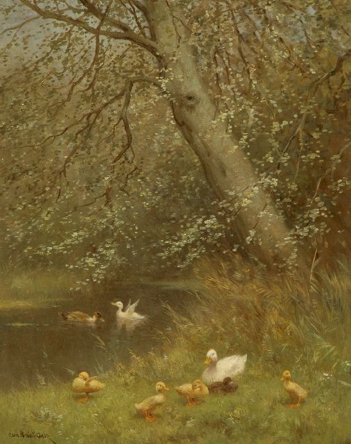 Constant Artz | A family of ducks near a pond, oil on panel, 50.1 x 40.2 cm, signed l.l. and zonder lijst