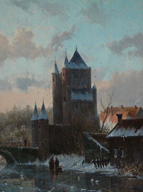 Eversen A.  | The Amsterdamse Poort in Haarlem in winter, oil on panel 19.1 x 14.8 cm, signed l.r. with monogram