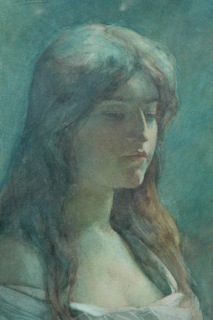 Waay N. van der | Portrait of young lady, watercolour on paper 52.0 x 35.4 cm, signed u.l.