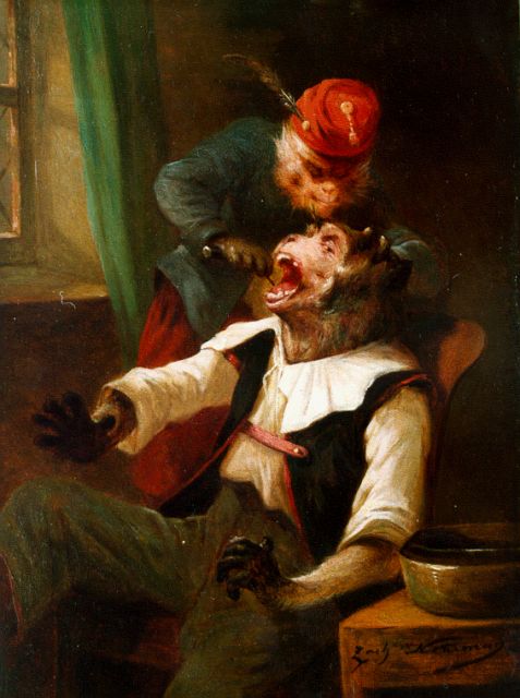 Zacharie Noterman | The dentist, oil on panel, 26.3 x 20.0 cm, signed l.r.