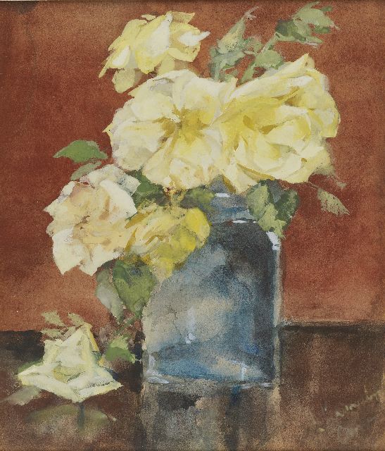 Menso Kamerlingh Onnes | Glass vase with roses, pencil and watercolour on paper, 25.3 x 21.1 cm, signed l.r. and painted circa 1885