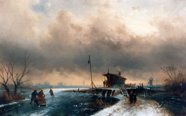 Charles Leickert | Skaters on the ice, oil on panel, 21.0 x 33.1 cm, signed l.l.