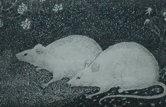 Mankes J.  | Two white mice, copper engraving on paper 6.9 x 10.0 cm, signed l.r. (in pencil) and dated 1916