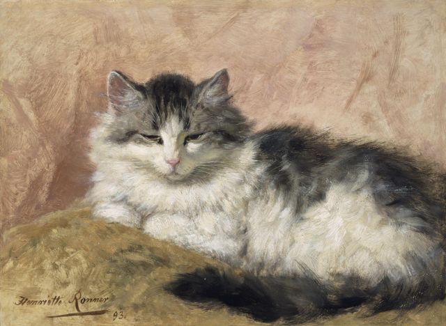 Henriette Ronner | A cat, oil on panel, 26.9 x 36.0 cm, signed l.l. and dated '93