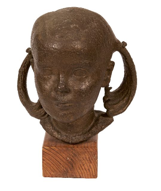 Pieter Starreveld | Head of a young girl, bronze, 27.2 x 19.5 cm, signed with monogram on connecting pin