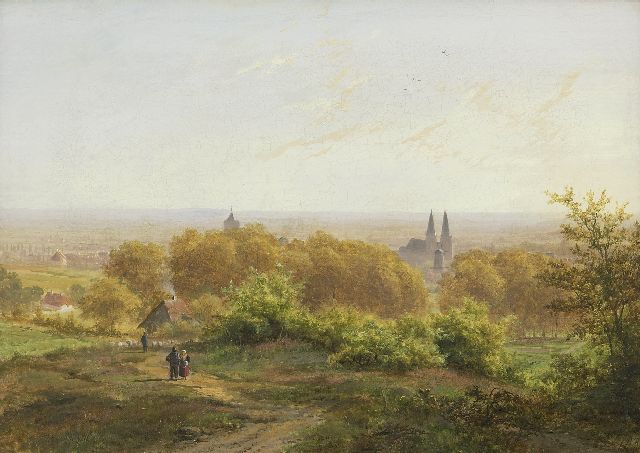 Johann Bernard Klombeck | A panoramic view on Cleve, Germany, oil on canvas laid down on panel, 32.2 x 44.7 cm, signed l.r. with initials and dated 1844