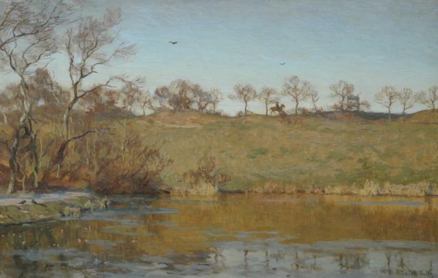 Willem Bastiaan Tholen | A horseman along a river, oil on canvas, 60.3 x 94.0 cm, signed l.r.