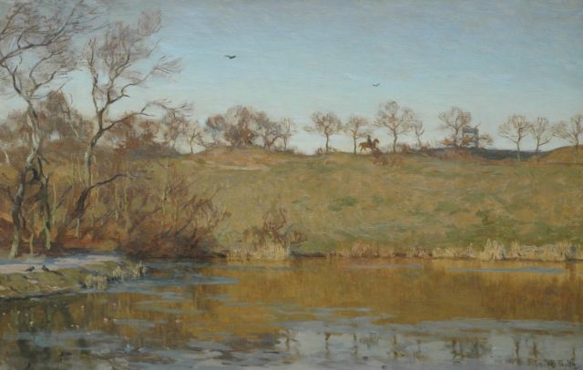 Tholen W.B.  | A horseman along a river, oil on canvas 60.3 x 94.0 cm, signed l.r.