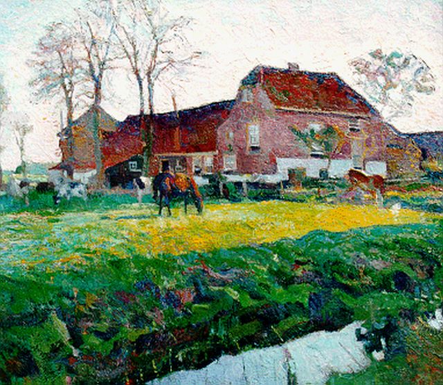 Pol Dom | A farm in a polder landscape, oil on canvas, 59.5 x 64.3 cm, signed l.r.