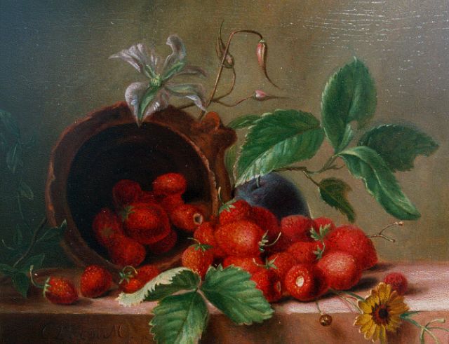 Onbekend | Stilleven met aardbeien, oil on panel, 18.0 x 22.5 cm, gedateerd 1839