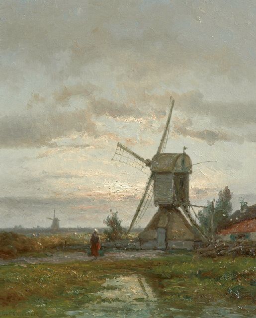 Jan H.B. Koekkoek | Flour mill De Lelie near Kortenhoef, oil on panel, 56.0 x 45.5 cm, signed l.l.