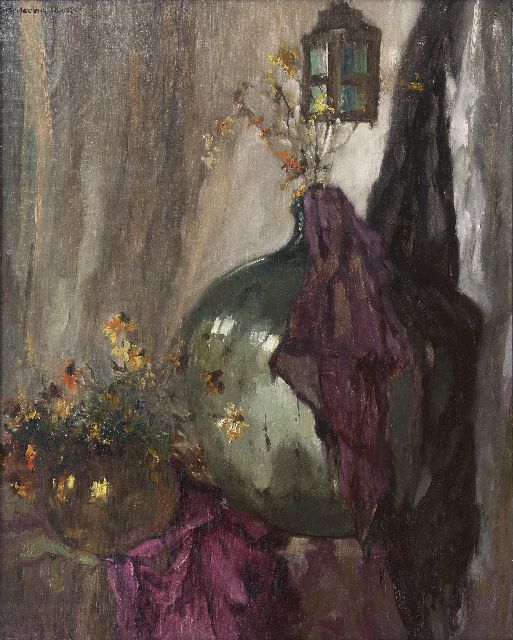 Moerkerk H.A.J.M.  | Still life with a hydrochloric acid glass bottle, oil on canvas 100.1 x 80.8 cm, signed u.l.