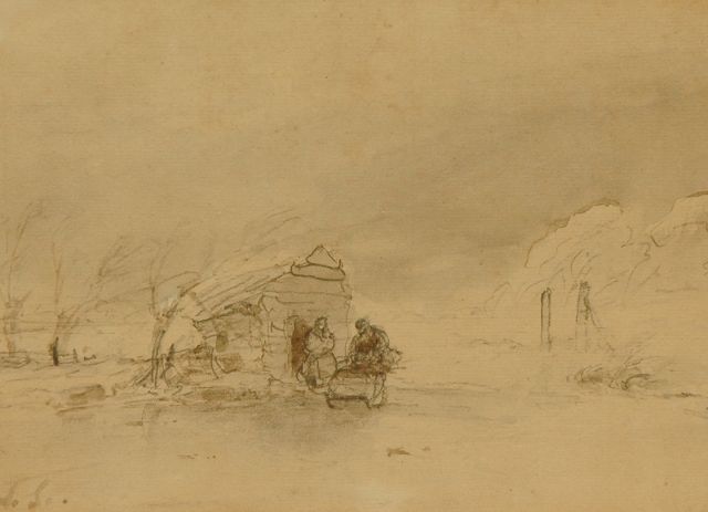 Andreas Schelfhout | A winter landscape with skater, pencil and watercolour on paper, 14.5 x 19.7 cm, signed l.l. with initials