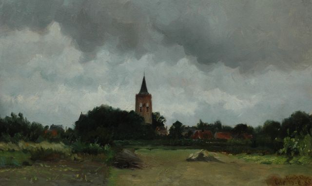 Klijn H.A.  | View on Ede, oil on paper laid down on panel 31.1 x 51.5 cm, signed l.r. and dated 'Ede - 13,8,88'