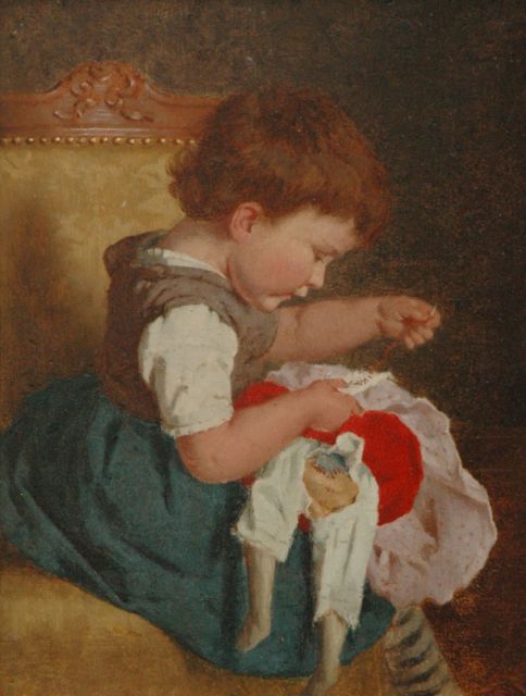 Bregenzer G.  | The doll's mummy, oil on panel 21.0 x 15.9 cm, signed l.r.