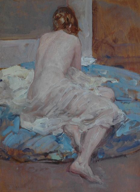 Cluysenaar A.E.A.  | Undressed young lady, oil on panel 32.6 x 23.9 cm, signed l.l. and dated 1925