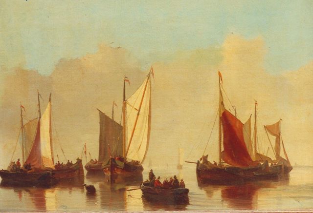 Gruijter J.W.  | Shipping on the IJ, Amsterdam, oil on panel 31.0 x 46.7 cm, signed l.r.