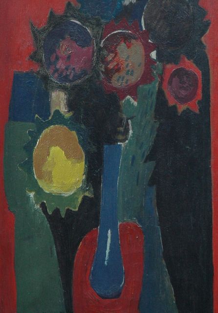 Meijer J.  | Flowers in a vase, oil on canvas 65.5 x 45.3 cm, signed l.l. and dated ' 55