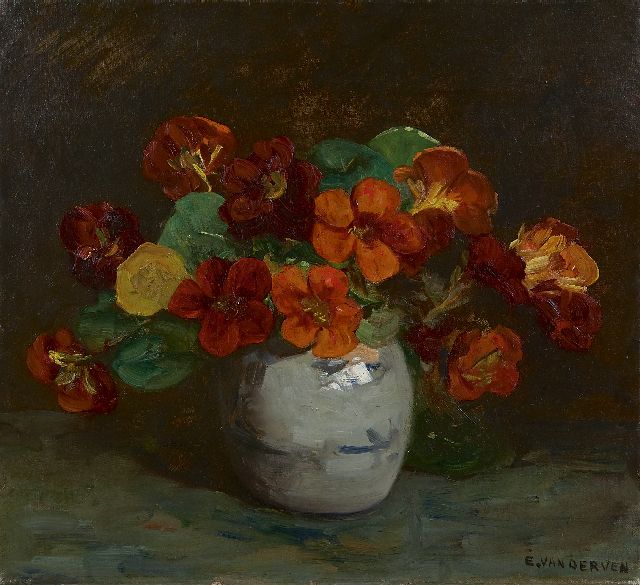 Ven E.E.G. van der | Nasturtium in a Cologne pot, oil on canvas 36.7 x 40.5 cm, signed l.r.