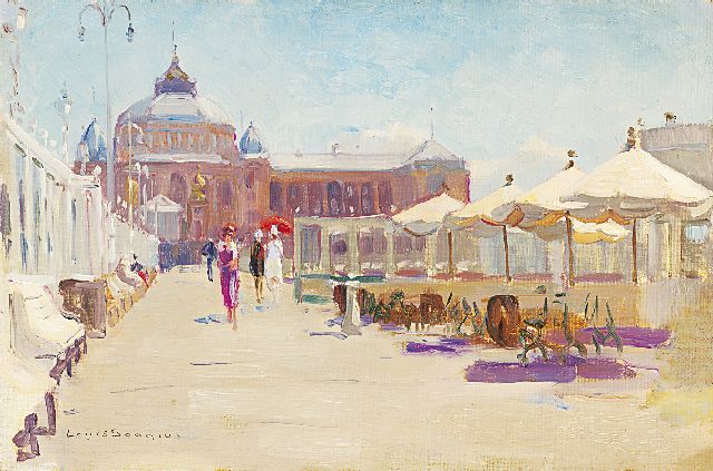 Louis Soonius | Parading on the Scheveningen pier, oil on board, 23.3 x 35.4 cm, signed l.l.