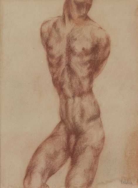 Kelder A.B.  | Torso - muscle study, red chalk on paper 25.0 x 18.7 cm, signed l.r.