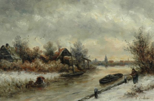 Schulman L.  | Winter landscape near Loosdrecht, oil on panel 27.5 x 40.8 cm, signed l.r.