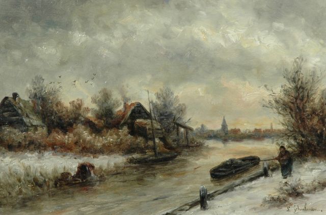 Lion Schulman | Winter landscape near Loosdrecht, oil on panel, 27.5 x 40.8 cm, signed l.r.