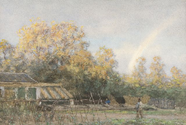 Willem Bastiaan Tholen | The vegetable garden of Ewijkshoeve with rainbow, watercolour and gouache on paper, 35.6 x 53.6 cm, signed l.l.