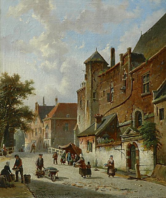 Frederik Roosdorp | Figures on the street in a Dutch town, oil on canvas, 54.0 x 46.0 cm