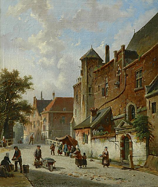 Roosdorp F.  | Figures on the street in a Dutch town, oil on canvas 54.0 x 46.0 cm