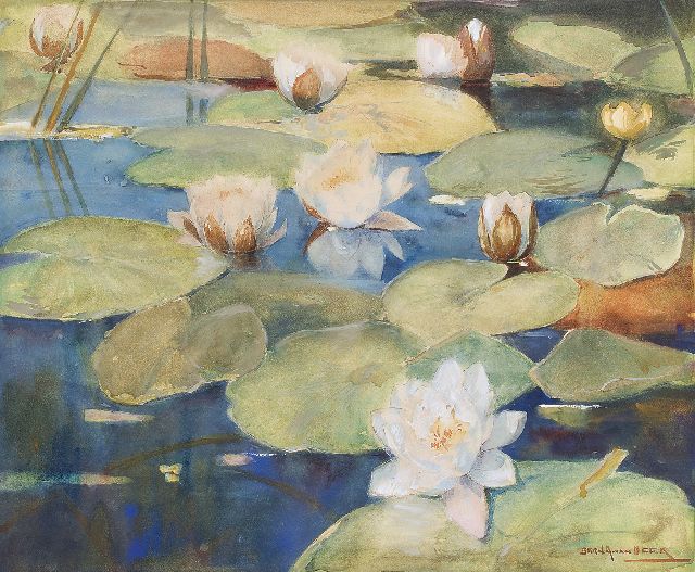 Bernard van Beek | Water lilies, watercolour on paper, 46.3 x 55.8 cm, signed l.r.