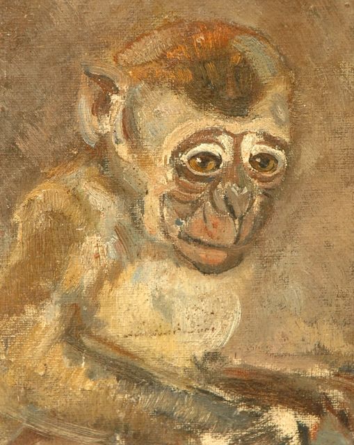 Greta Bruigom | A monkey, oil on canvas laid down on panel, 16.0 x 12.0 cm