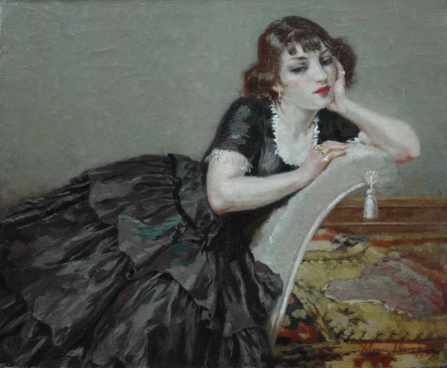 Henri Thomas | Daydreaming, oil on canvas, 50.3 x 60.4 cm, signed l.r. and dated 1917