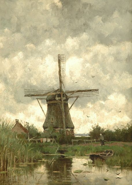 Schiedges jr. P.P.  | Windmill in rainy weather, oil on canvas 85.2 x 62.2 cm, signed l.l.